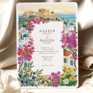 Invitation Mariage à Athènes Grèce Acropole Bougainvillée