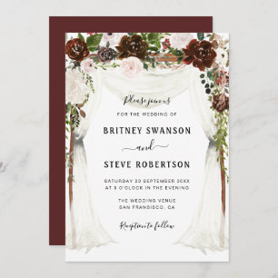 Invitation mariage à baldaquin fleuri de Boho burgundy