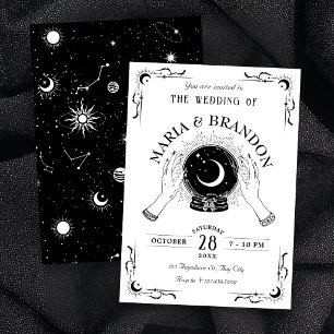 Invitation Mariage à bille en cristal de lune magique noir et