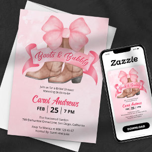 Invitation Mariage à Bottes Roses et Ruban Gazouillis