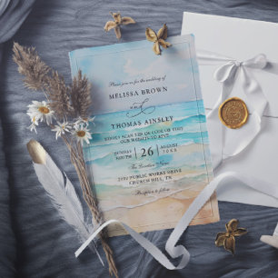 Invitation Mariage à budget avec code QR aquarelle sur la pla