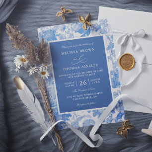 Invitation Mariage à budget code QR botanique aquarelle bleue