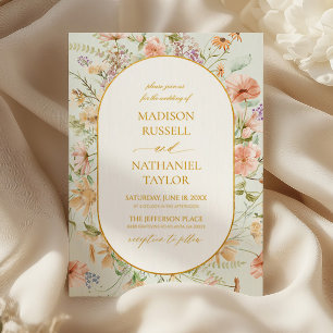 Invitation Mariage à cadre doré de prairie florale de fleurs 