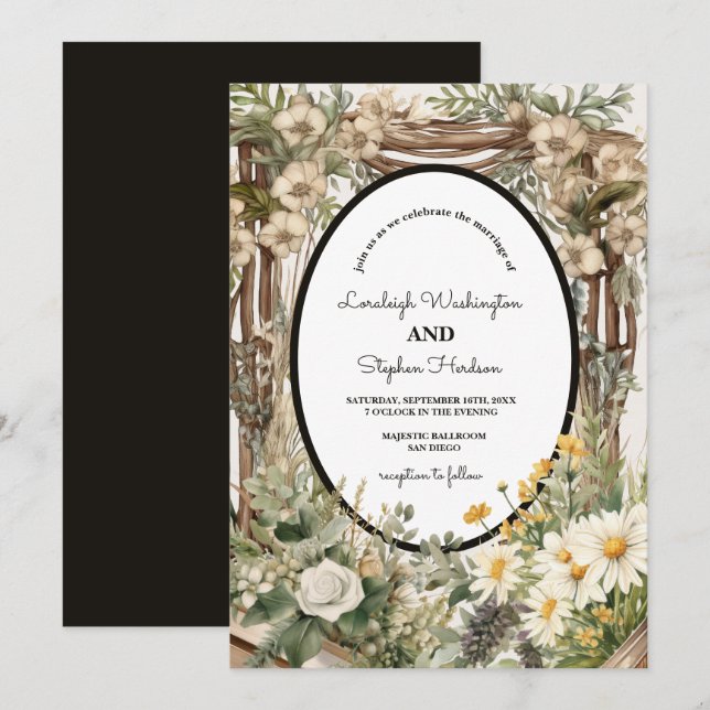 Invitation Mariage à canopée florale rustique (Devant / Derrière)