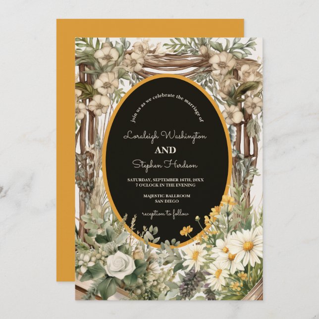 Invitation Mariage à canopée florale rustique (Devant / Derrière)