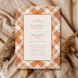 Invitation Mariage à carreaux Gingham orange vieilli