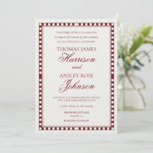 Invitation Mariage à carreaux Harlequin Merlot rouge