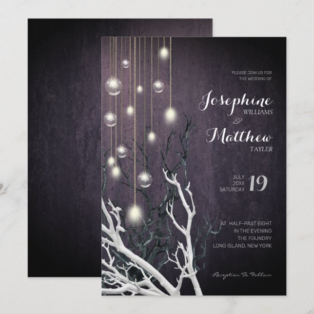 Invitation Mariage à chaîne de lumière verticale cristalline  (Devant / Derrière)