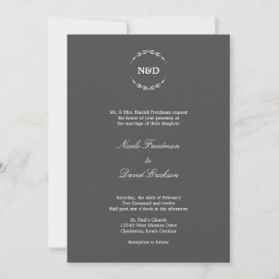 Invitation Mariage à charbon monogramme initial simple à cour