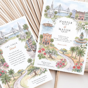Invitation Mariage à Charleston, rangée arc-en-ciel, fontaine