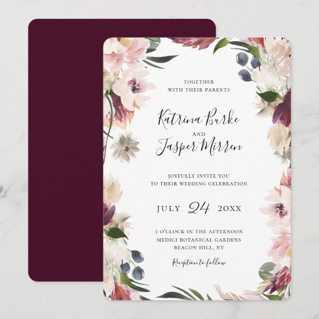 Invitation Mariage à charpente florale de Plum (Devant / Derrière)