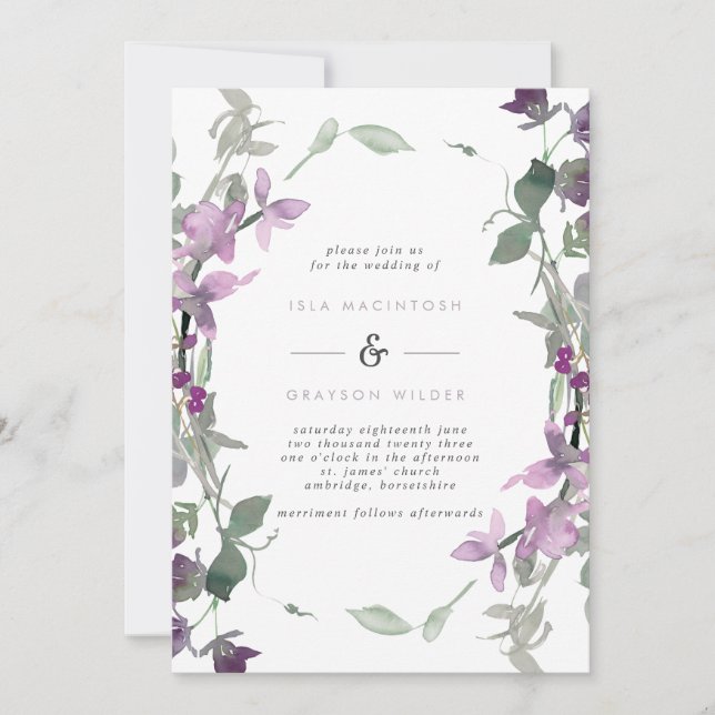 Invitation Mariage à charpente florale Lilac et violet (Devant)