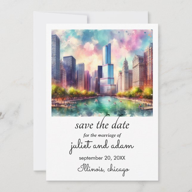 Invitation mariage à chicago sur la skyline save the date (Devant)