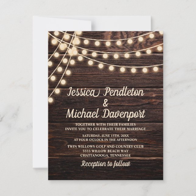 Invitation Mariage à cordes de bois rustique (Devant)