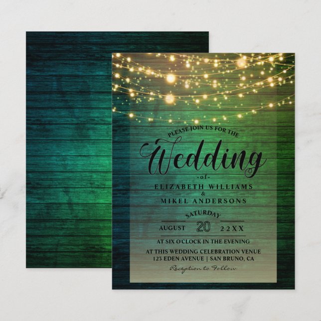 Invitation Mariage à cordes en bois foncé rustique (Devant / Derrière)