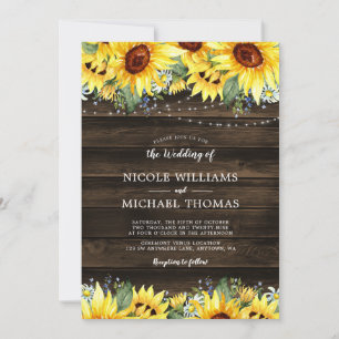Invitation Mariage à cordes florales de tournesol rustique