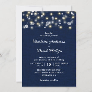 Invitation Mariage à cordes rustique bleu marine