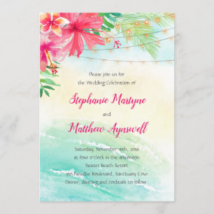 Invitation Mariage à cordes tropicales de plage
