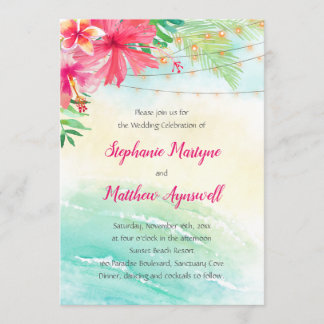 Invitation Mariage à cordes tropicales de plage