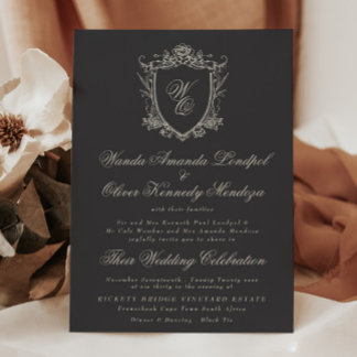 Invitation Mariage à crête florale en monogramme classique Ch