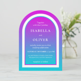 Invitation Mariage à dégradé de rose brumeux et bleu ciel cla