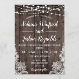 Invitation Mariage à dentelle de bois rustique