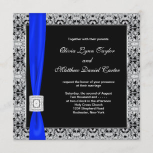 Invitation Mariage à dentelle noire bleu royal