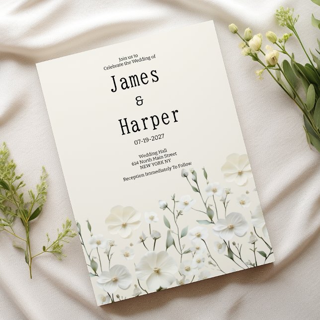 Invitation Mariage à disposition florale blanche en ivoire (Delicate ivory white floral arrangement Wedding )