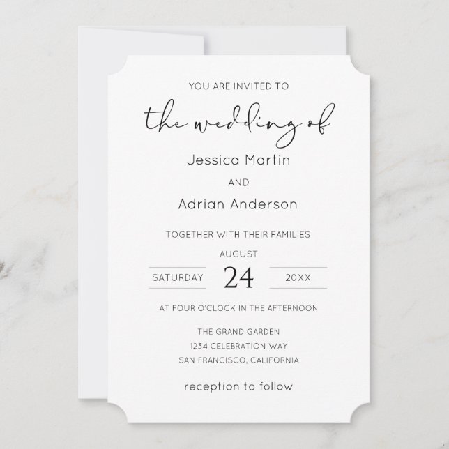Invitation Mariage à écriture minimale (Devant)