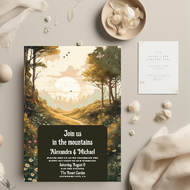 Invitation Mariage À feuillage persistant Rustic Mountain For (Créateur téléchargé)