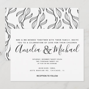 Invitation Mariage à feuilles blanches à la main tiré à la vé