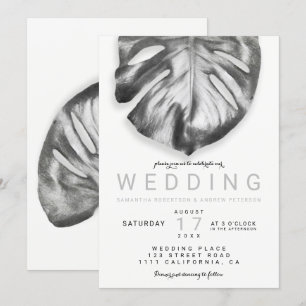 Invitation mariage à feuilles d'argent tropical moderne