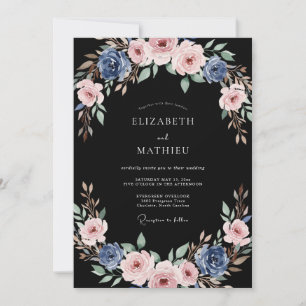 Invitation Mariage à Fleur de Rose Bleue Poussiéreuse Élégant