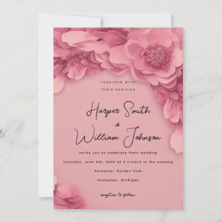 Invitation mariage à fleurs 3d rose