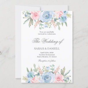Invitation Mariage à fleurs bleu et rose