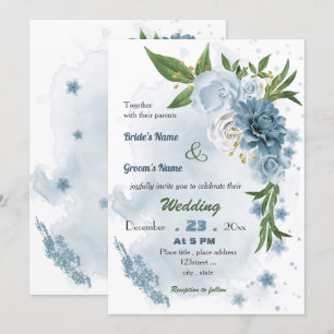 Invitation mariage à fleurs bleu romantique
