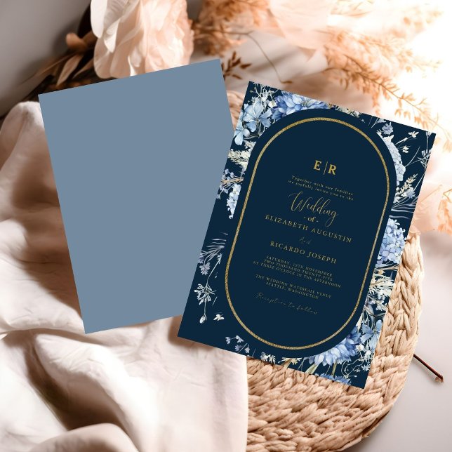 Invitation Mariage à fleurs de printemps bleu bleu marine Dus (Créateur téléchargé)