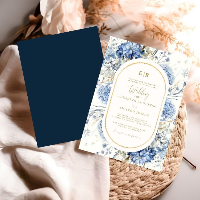 Invitation Mariage à fleurs de printemps bleu bleu marine Dus (Créateur téléchargé)