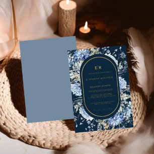Invitation Mariage à fleurs de printemps bleu bleu marine Dus