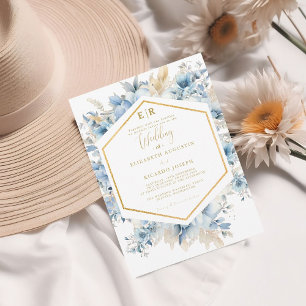 Invitation Mariage à fleurs de printemps bleu bleu marine Dus