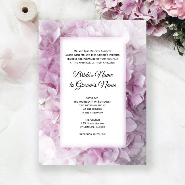 Invitation Mariage à fleurs d'Hydrangea rose (Créateur téléchargé)