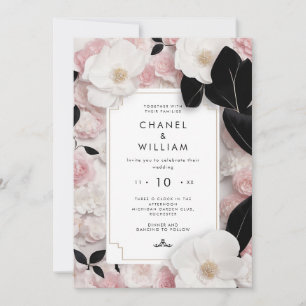Invitation Mariage à fleurs rose chanel