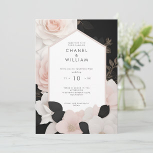 Invitation Mariage à fleurs rose chanel