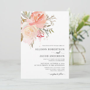 Invitation Mariage à fleurs rose pâle chic