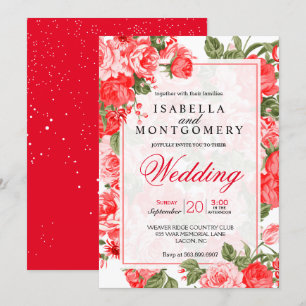 Invitation Mariage à fleurs rouge classique