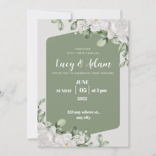 Invitation mariage à fleurs vert et blanc