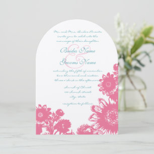 Invitation Mariage à fleurs Vintage bleu et rose Aqua