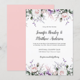 Invitation Mariage à gouttes florales violet et bleu |
