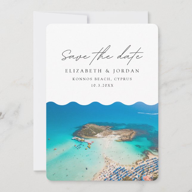 Invitation Mariage à Konnos Beach Chypre Enregistrez la date (Devant)