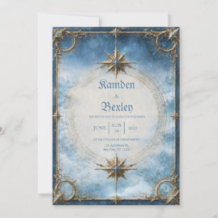 Invitation Mariage à la Boussole d'Or Céleste
